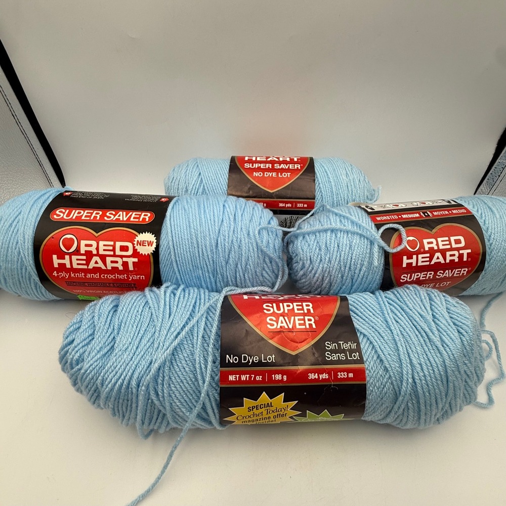 Red Heart Super Saver Yarn Light Blue 0381 Worsted 4-Ply 7oz 3 Full 1 Partial
